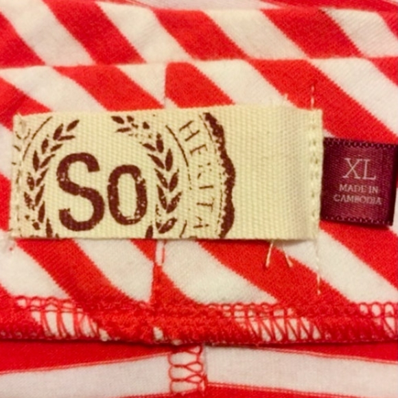 SO Women's Red and White Striped Jersey Circle Skater Skirt Size XL - Picture 6 of 6